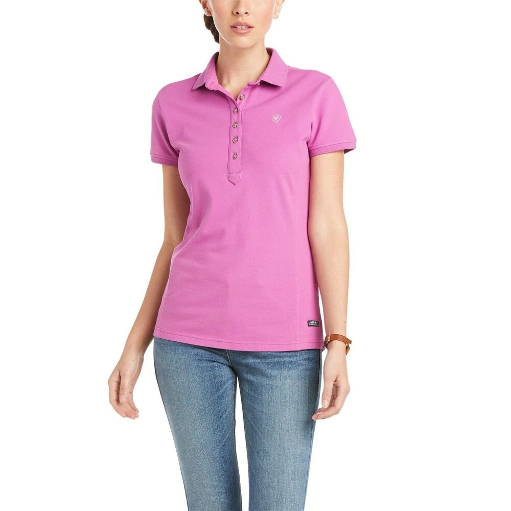 Ariat Women’s Prix 2.0 Short Sleeve Polo Shirt Mauve Purple Size Medium Riding